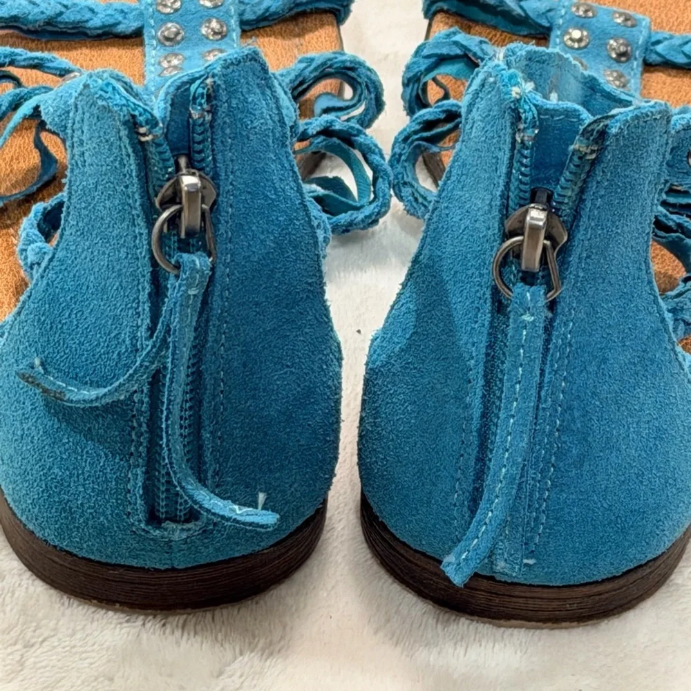 Minnetonka boho festival suede gladiator studded hippie chic sandal in turquoise